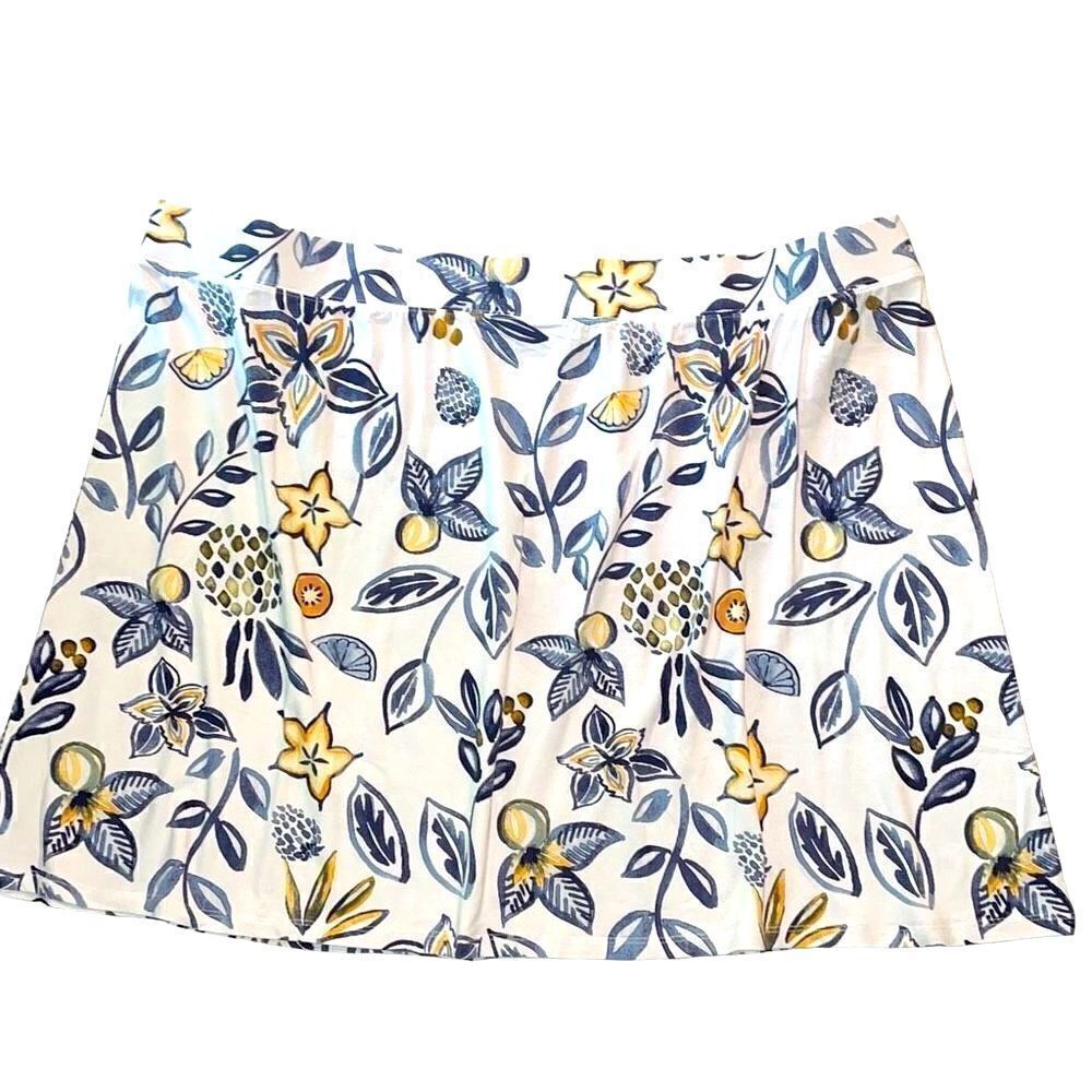 D & co. Beach Soft, floral, simple white & multi print wide stretch waist skirt
